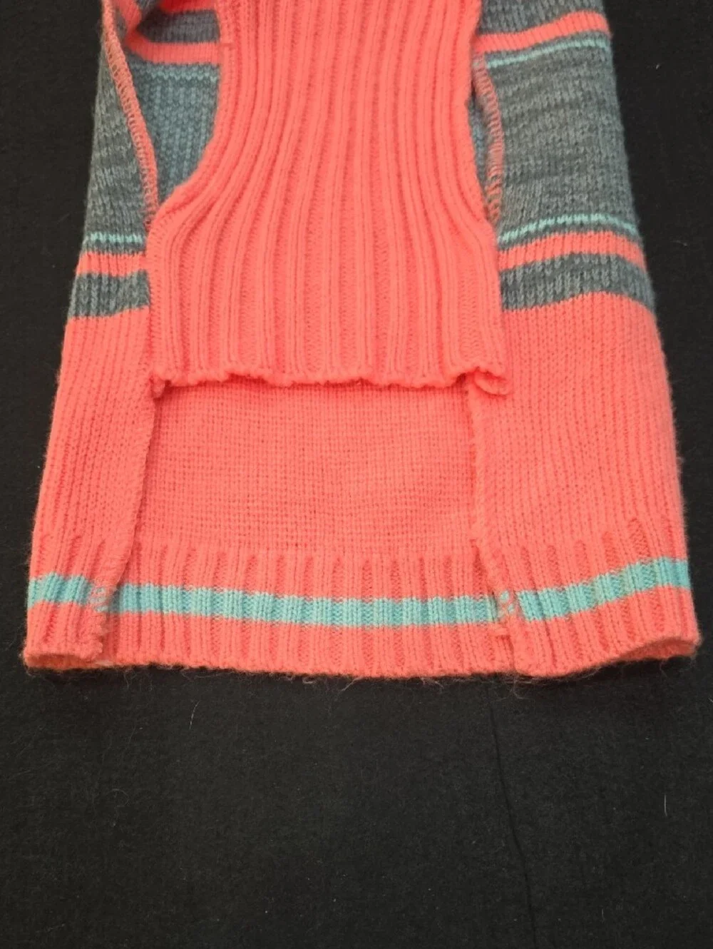 Heart-Accent Coral & Gray Knit Dog Sweater #693